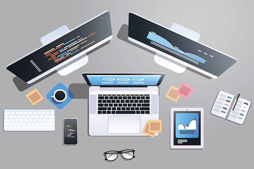 design software development programming concept top angle view d