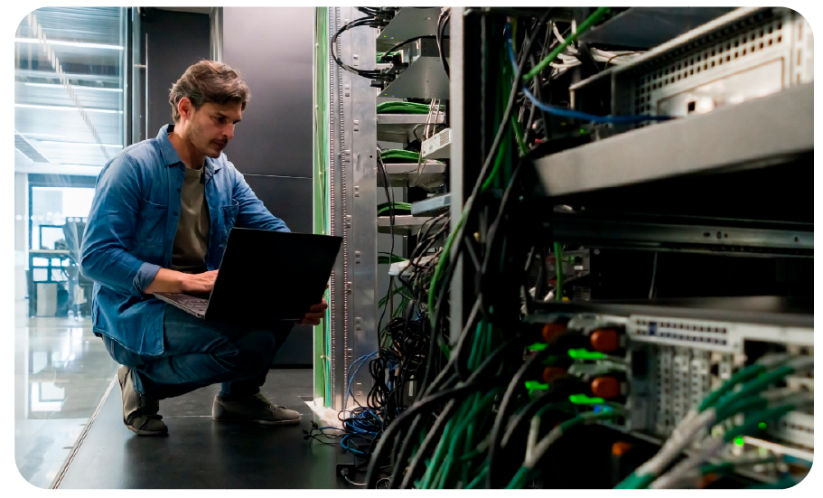 Man working in server room